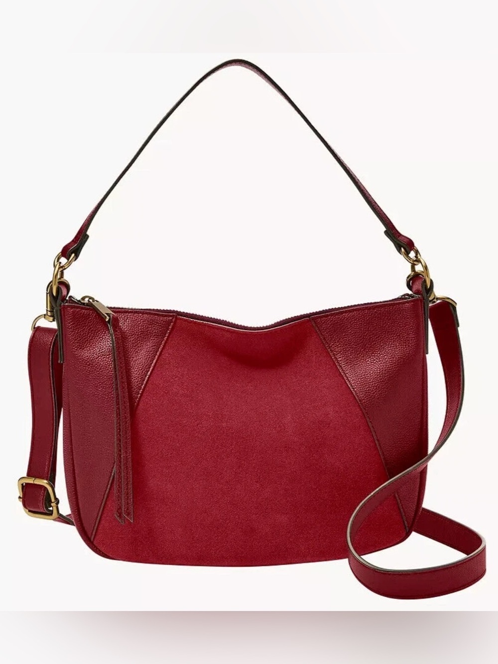 Fossil Skylar Crossbody Red Velvet Leather & Suede Crossbody & Shoulder Bag NWT